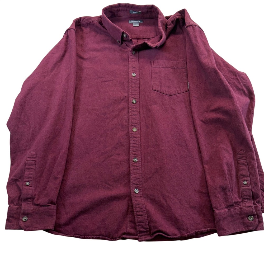 Eddie Bauer Shirt Mens 2XL Burgundy Flannel Classic Fit Long Sleeve Cotton